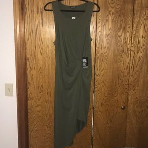 Express fitted asymmetrical dress in olive green